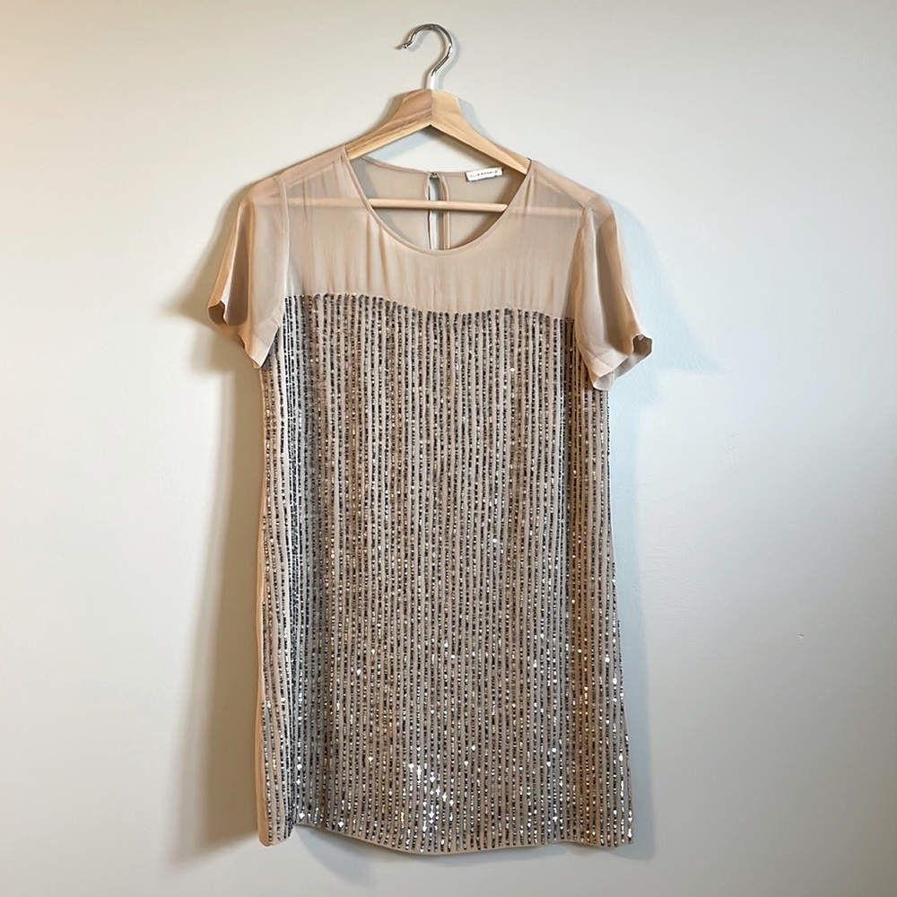 Club Monaco Beige and Silver Sequin Mini Dress